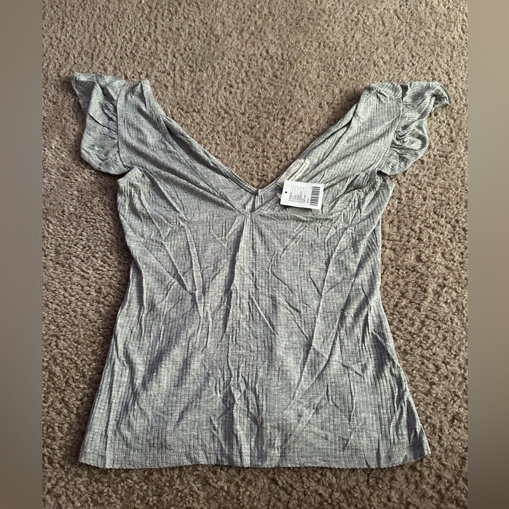 Urban Outfitters grey double V top with flutter sleeves